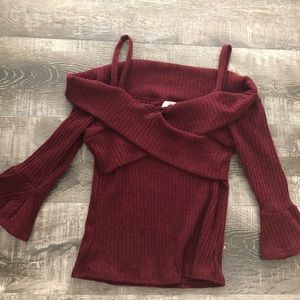 Burgundy sweater open shoulder top